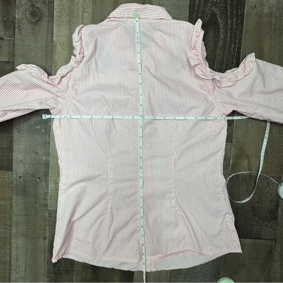 Nanette Lepore Flamingo Dream Pink Ruffled Cold Shoulser Button Down Shirt Small - Picture 9 of 11